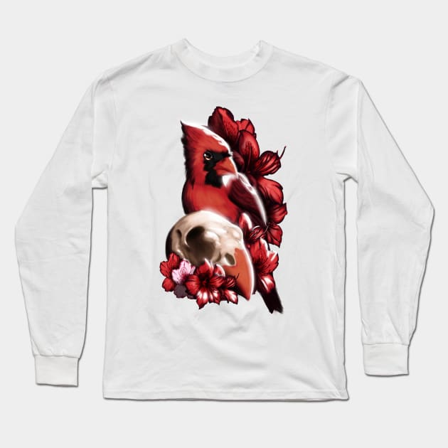 Northern Cardinal - Cardinalis Vanitas Long Sleeve T-Shirt by Xonaar Illustrations